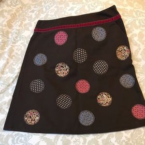 Boden Polka Dot Patchwork Brown Skirt Velvet Boho